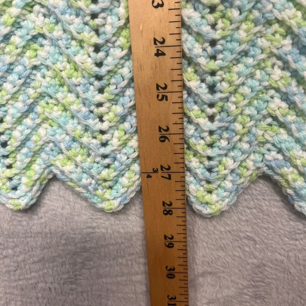Handmade Crochet Baby Blanket Set 2pc Mint Green White Chevron Blue Multi